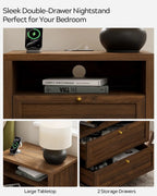 Modern Nightstand Bedside Table with Drawers for Bedroom and Wooden Sofa Side Table Cabinet Organizer with Shelf for Living Room