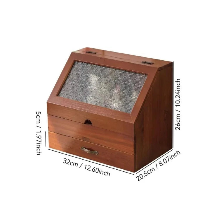 Vintage Wooden Desktop Storage Box  Retro Red Log Finish Cosmetic  Lotion Organizer Handmade Rustic Vanity Organizer