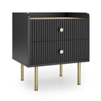 Modern Luxury Bedside Table Black Side Table with Ribbed Effect Drawers Bedroom Bed Side Table Golden with Legs Nightstands