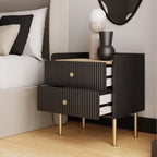 Modern Luxury Bedside Table Black Side Table with Ribbed Effect Drawers Bedroom Bed Side Table Golden with Legs Nightstands