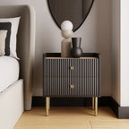Modern Luxury Bedside Table Black Side Table with Ribbed Effect Drawers Bedroom Bed Side Table Golden with Legs Nightstands