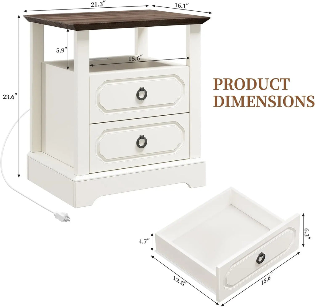 Modern Nightstand Bedside Table with 2 Drawers and Wooden Furniture Sofa Side Table with Open Shelf for Bedroom or Living Room