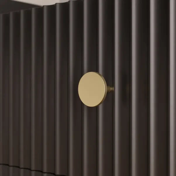 Modern Luxury Bedside Table Black Side Table with Ribbed Effect Drawers Bedroom Bed Side Table Golden with Legs Nightstands