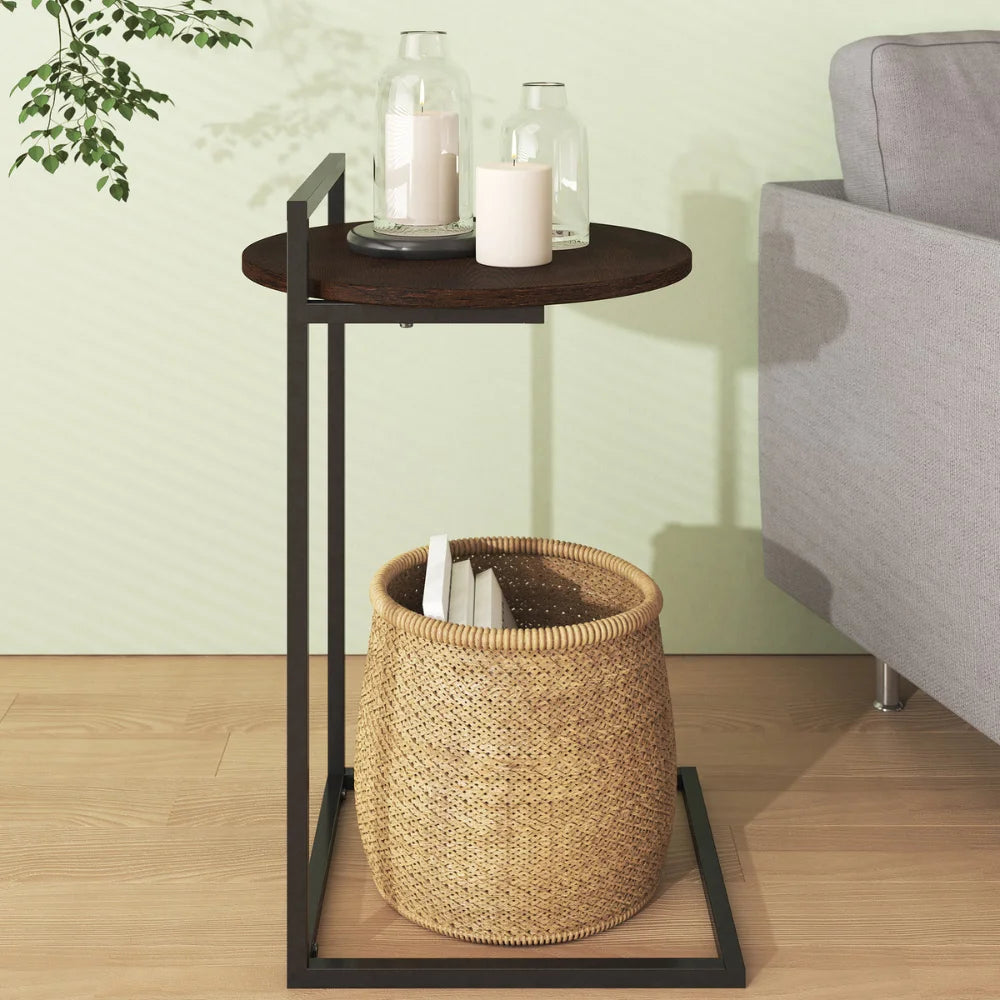 Zinus Modern Bedside Table Made of Metal High Quality with Dark Brown Color for Apartment Bedroom Use