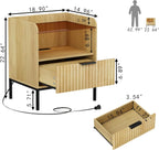 Modern Wooden Nightstand Bedside Table with Charging Port and Fluted Sofa Side Table with Drawer for Bedroom or Living Room