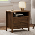 Modern Nightstand Bedside Table with Drawers for Bedroom and Wooden Sofa Side Table Cabinet Organizer with Shelf for Living Room