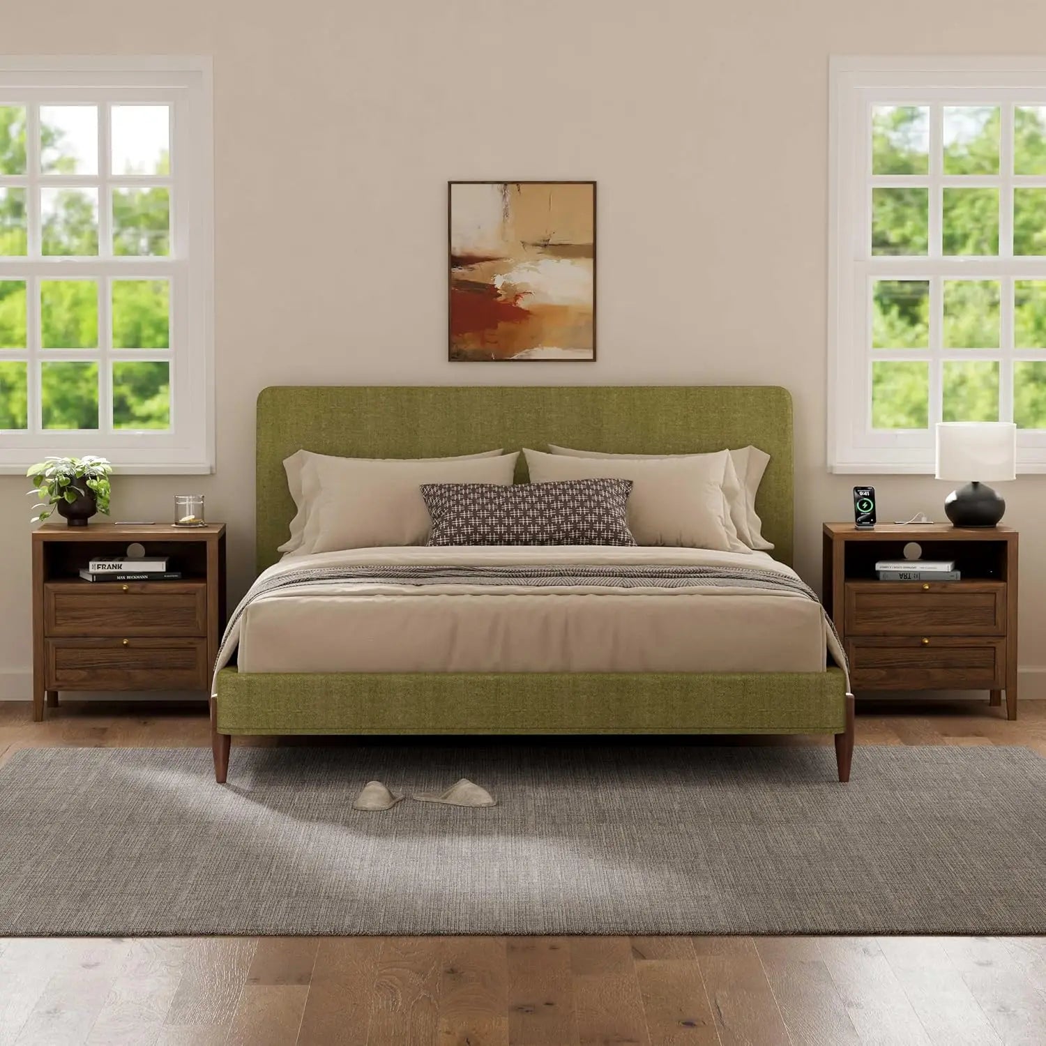 Modern Nightstand Bedside Table with Drawers for Bedroom and Wooden Sofa Side Table Cabinet Organizer with Shelf for Living Room