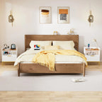 Modern Wooden Nightstand Bedside Table with Charging Port and White Sofa Side Table with Drawer for Bedroom or Living Room