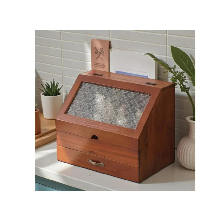 Vintage Wooden Desktop Storage Box  Retro Red Log Finish Cosmetic  Lotion Organizer Handmade Rustic Vanity Organizer