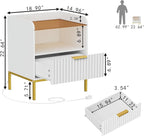 Modern Wooden Nightstand Bedside Table with Charging Port and White Sofa Side Table with Drawer for Bedroom or Living Room