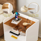 Modern Wooden Nightstand Bedside Table with Charging Port and White Sofa Side Table with Drawer for Bedroom or Living Room