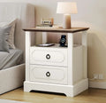 Modern Nightstand Bedside Table with 2 Drawers and Wooden Furniture Sofa Side Table with Open Shelf for Bedroom or Living Room
