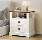 Modern Nightstand Bedside Table with 2 Drawers and Wooden Furniture Sofa Side Table with Open Shelf for Bedroom or Living Room