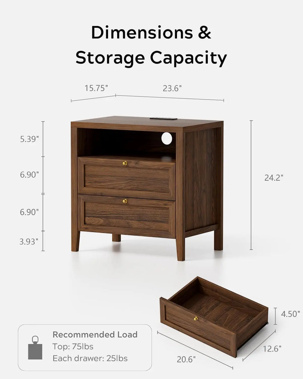 Modern Nightstand Bedside Table with Drawers for Bedroom and Wooden Sofa Side Table Cabinet Organizer with Shelf for Living Room