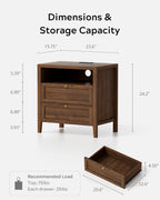 Modern Nightstand Bedside Table with Drawers for Bedroom and Wooden Sofa Side Table Cabinet Organizer with Shelf for Living Room