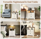 Modern Nightstand Bedside Table with 2 Drawers and Wooden Furniture Sofa Side Table with Open Shelf for Bedroom or Living Room