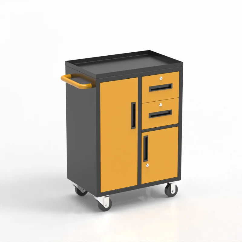Multi-Purpose Movable Metal Storage Cabinet with 2 Doors and 2 Drawers for Tool and Garage Use