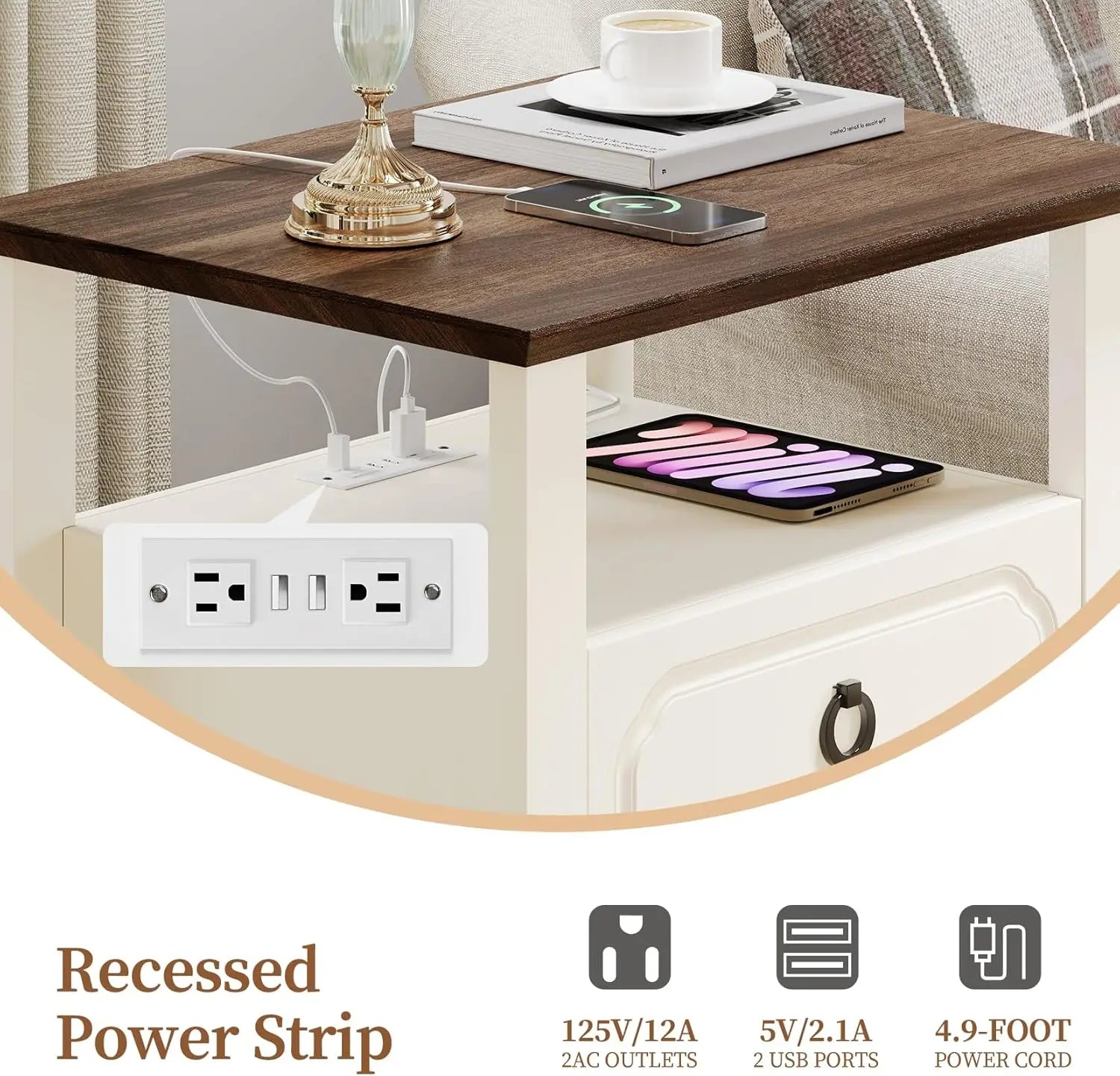 Modern Nightstand Bedside Table with 2 Drawers and Wooden Furniture Sofa Side Table with Open Shelf for Bedroom or Living Room