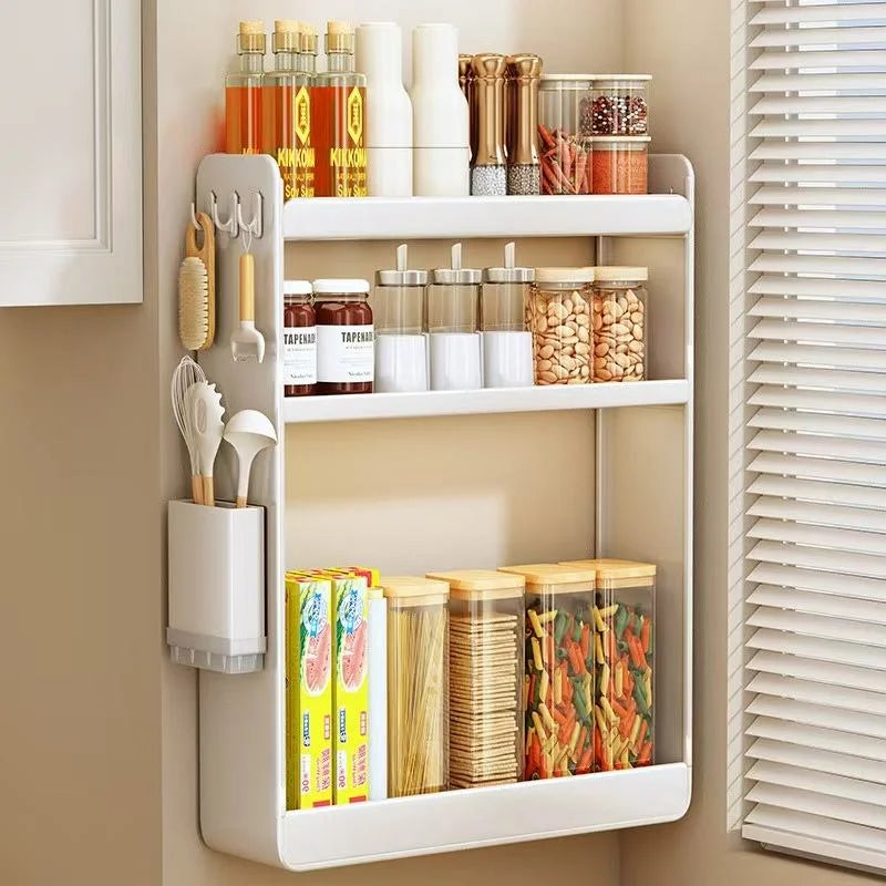 Wall storage items Hot Sale Punch-free Three-layer Large-capacity Kitchen Door-mounted Spice Bottle Tableware Storage Rack