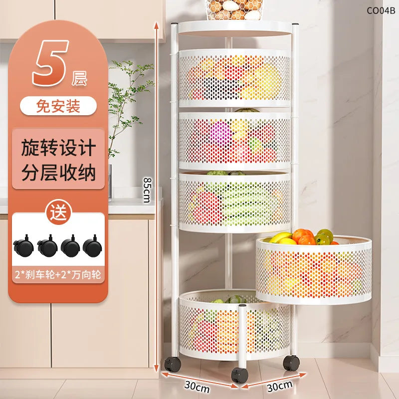 Modern Kitchen Storage Rack 5-Tier Metal Storage Tower Cart Organizer Rolling Wheels Removal Basket Fruit Vegetable Grocery