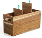 Rectangle Wooden Acacia Wood Handcrafted 3 Compartment Utensil Holder Silverware Organizer for Kitchen Counter Storage