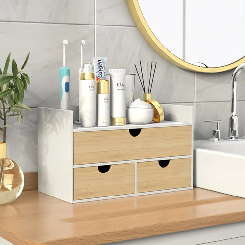 Custom Office Nature Wooden Desktop Organizer Bamboo Desk Storage Boxes Wood Desk Office Accessories Organizer