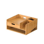Multi-Use Bamboo Desktop Storage Unit Office Stationery Paper Tray Organizer with Drawer for Living Room Single Tier