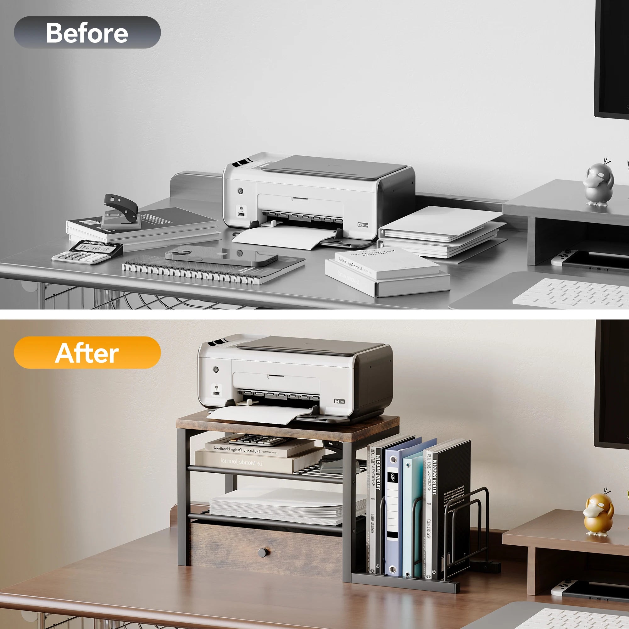 Modern Wood Desk Organizer with 3 Vertical File Holders Storage Mail Supplies and Drawers Contemporary File Shelf