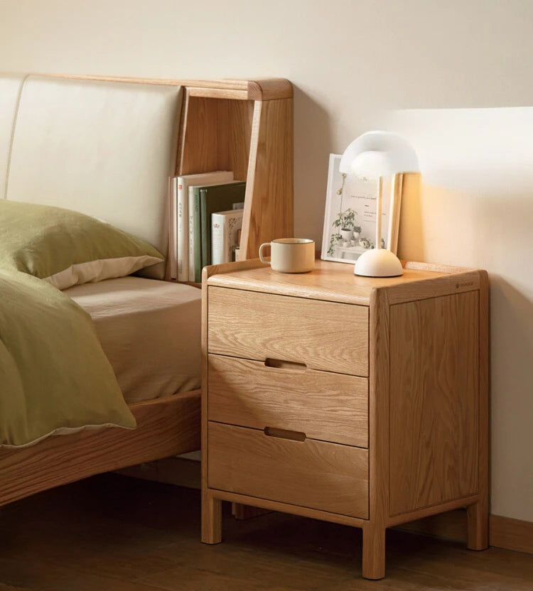 Custom Solid Oak Three-Drawer Bedside Cabinet Modern Minimalist Nordic Nightstand for Bedroom Storage