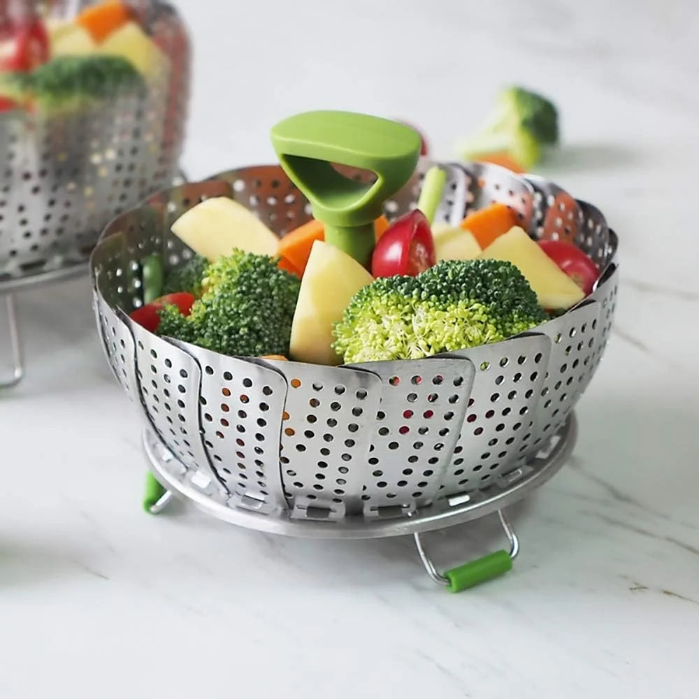 Kitchen Storage Rack Accessories Portable Folding Stainless Steel Vegetable Steamer Basket Cooking Steamer Insert Tray Rack