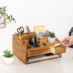 Wooden Rectangular Stackable Desktop Drawer Storage Box with File Organizer Pen Holder Office Decoration Set for Office Bedroom