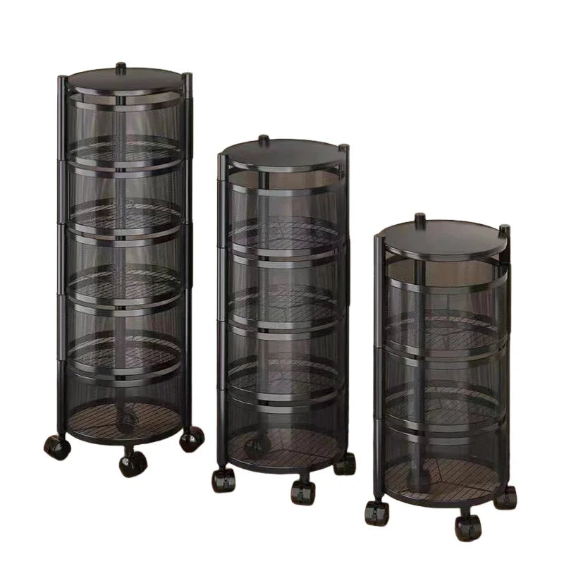 Modern Kitchen Storage Rack 5-Tier Metal Storage Tower Cart Organizer Rolling Wheels Removal Basket Fruit Vegetable Grocery