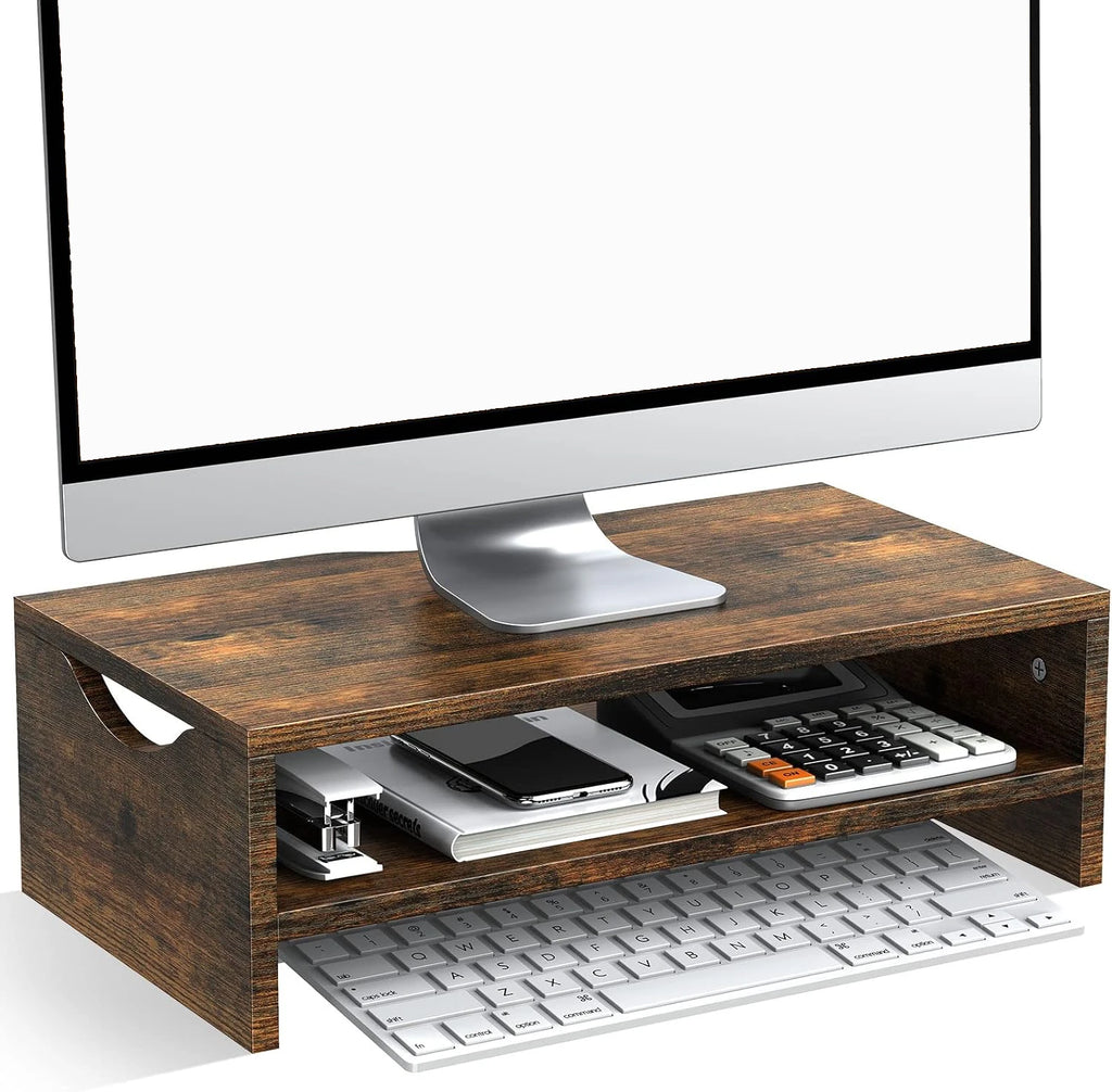 Monitor Stand Riser, 2 Tiers Laptop Computer Monitor Riser , Desktop Wooden Screen Monitor Stand Riser with Storage Organizer