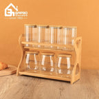 China Supplier High Borosilicate Glass Jars for  Kitchen or Home Storage Bottle Sets  with Bamboo Lids and Stand Customized