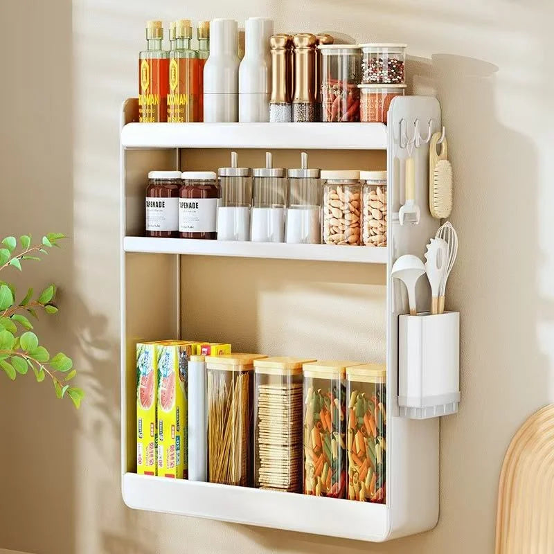 Wall storage items Hot Sale Punch-free Three-layer Large-capacity Kitchen Door-mounted Spice Bottle Tableware Storage Rack