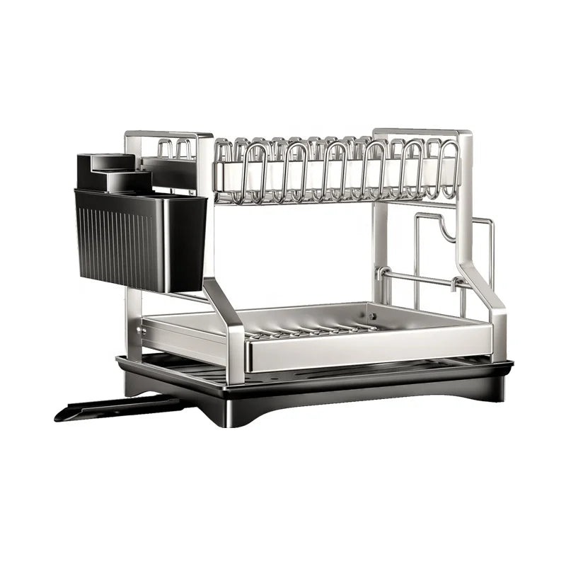 Kitchen Accessories 2 Tier Stainless Steel Dish Drainer Rust-proof Dish Rack for Kitchen Counter Black Escurridor De Platos