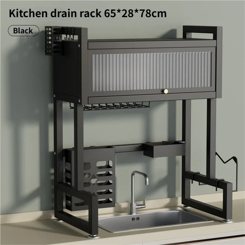 Over the Sink Dish Drying Rack Dish Drainer Racks with Dust-proof Cabinet Door Space-Saving Kitchen Organizer for Dishes