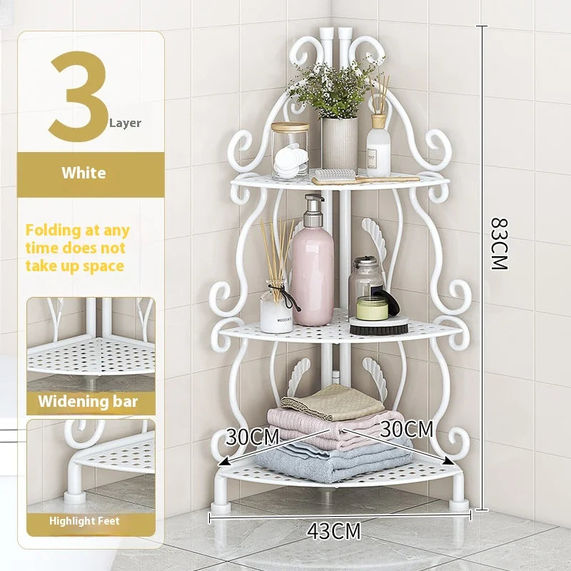Bathroom Bedroom Kitchen Metal Multi-Layer Storage Rack Shelf Home Floor-Standing Triangle Design Storage Kitchen Organizer