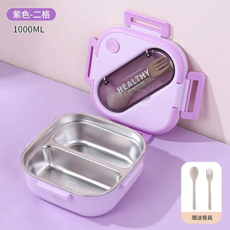 Square 304 Stainless Steel Bento Box 2-3 Compartments Leak Proof Portable Lunch Box Food Storage Container