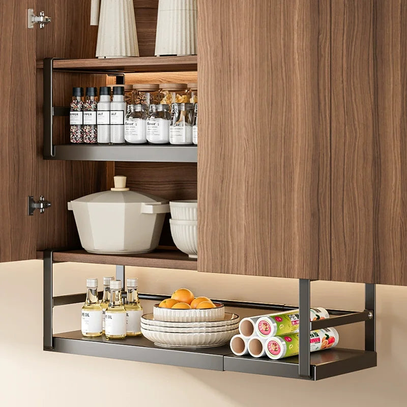 Metal Kitchen Organizer Cabinet Hanging Storage Rack Under Shelf Storage Basket Retractable Rack Under the Cabinet