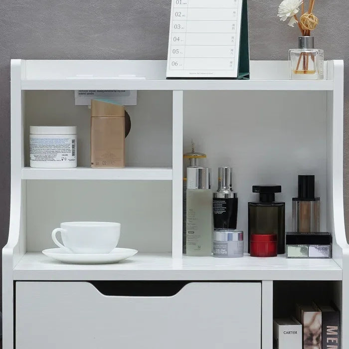 Modern Plug-In Wood End Table with Storage Shelf 2 Drawers Nightstand Side Table Cabinet for Bedroom Living Room Cabinet Storage