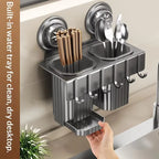 Multi-Functional No-Drill Wall-Mounted Metal Suction Cup Holder Chopstick Cage Knife Towel Storage Kitchen Wall Rack Organizer