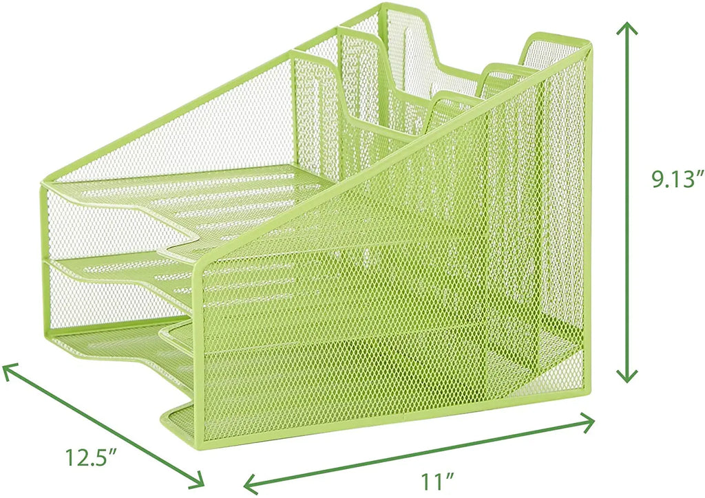 Metal Mesh 3-Tier 5-Compartment Desktop Organizer with 2 Vertical File Holders and 3 Horizontal Paper Trays Desktop Organizer