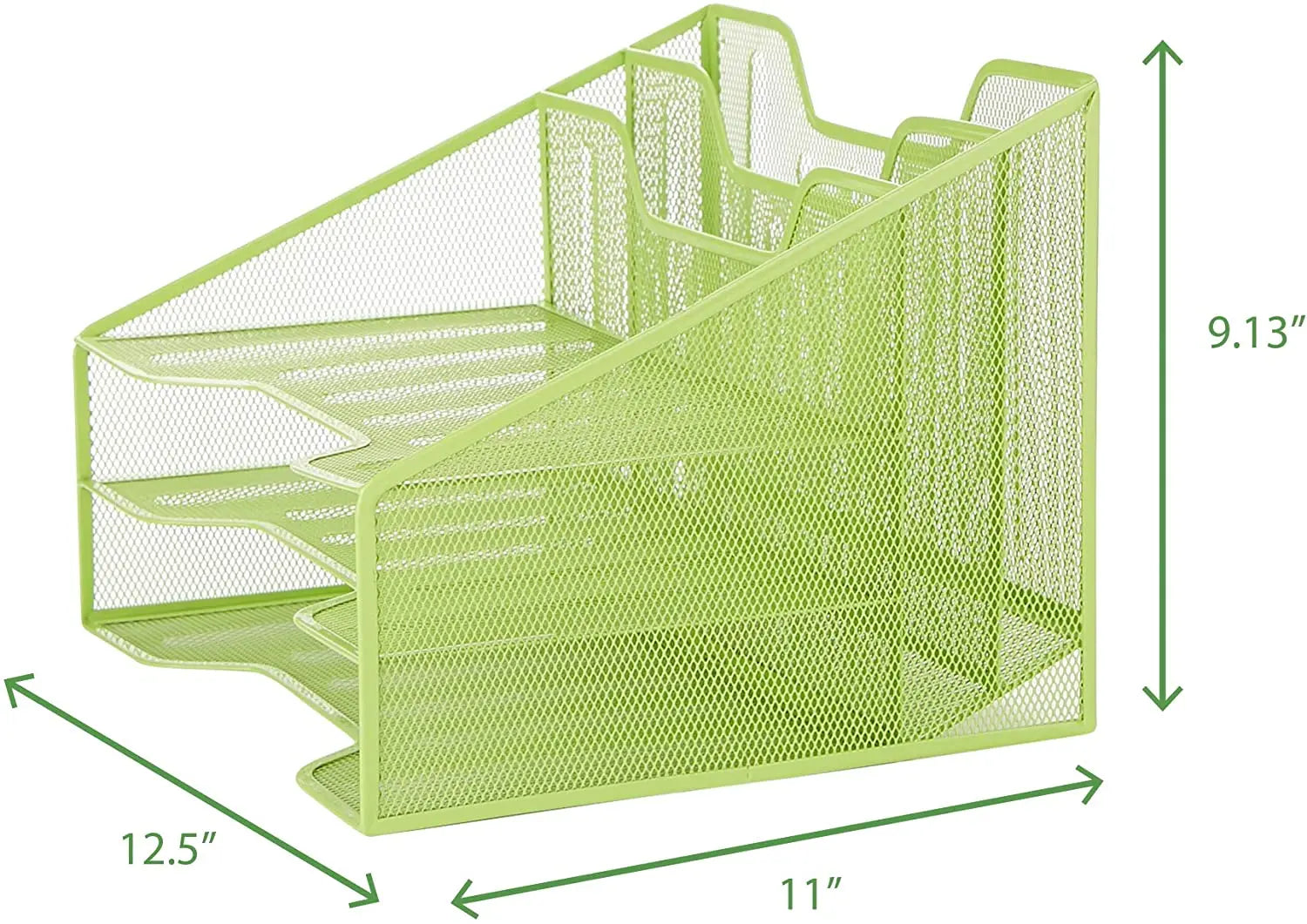 Metal Mesh 3-Tier 5-Compartment Desktop Organizer with 2 Vertical File Holders and 3 Horizontal Paper Trays Desktop Organizer