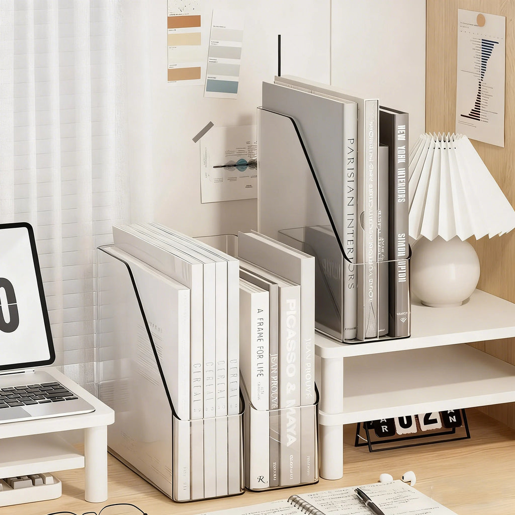 4-Piece Transparent PET Office Desktop Organizers - Ideal for Pens, Stationery, A4 Files & Document Storage Racks