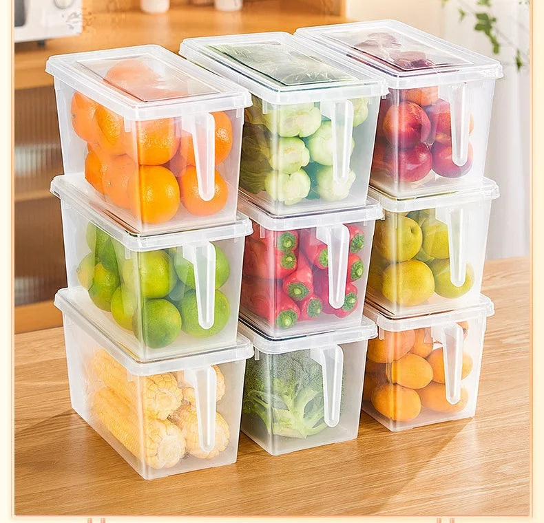 Plastic Refrigerator Organizer Food Storage Container With Lid Handle Fresh-Keeping Box Fridge Reusable Storage for Kitchen Tool