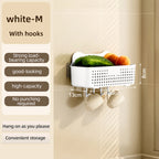 CHENGYAN Wall Hanging Storage Basket for Kitchen Pilastic Organizer with 4/6 Hooks Storage Container Spice Racks (White/Green/)