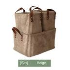 Girida Modern Rectangular Corduroy Multifunction Storage Basket with Handle Portable Desktop & Clothing Storage Set