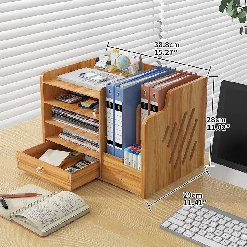 Creative Wooden Desktop Organizer Box Office Supplies File Organizer Book Storage Rack Portable Desktop Tidy