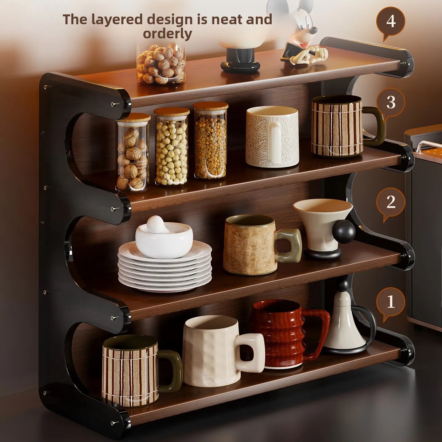 Desktop Four-tier Storage Rack for Tableware High-end Luxury Cup Holder with Multifunctional Design